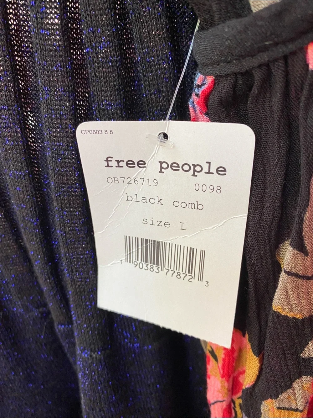 Free People Black Dress with Red Floral Sleeves